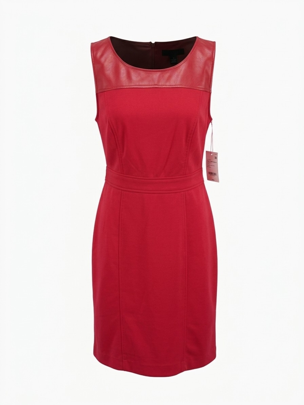 Ice Red Sleeveless Midi Dress with Faux Leather Yoke